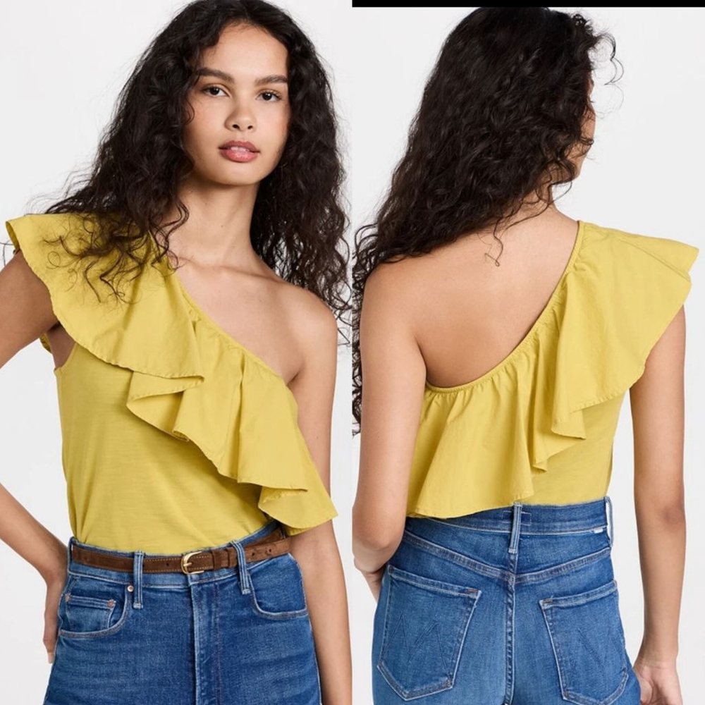 Nation LTD Noella Chartreuse One-Shoulder Ruffle Top Small Revolve Boho Vacation